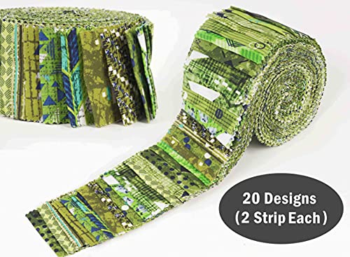 Soimoi 40Pcs Geometric & Texture Print Cotton Precut Fabrics for Quilting Craft Strips 2.5x42inches Jelly Roll - Green