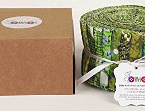 Soimoi 40Pcs Geometric & Texture Print Cotton Precut Fabrics for Quilting Craft Strips 2.5x42inches Jelly Roll - Green