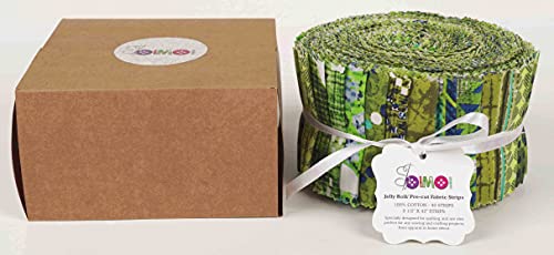 Soimoi 40Pcs Geometric & Texture Print Cotton Precut Fabrics for Quilting Craft Strips 2.5x42inches Jelly Roll - Green