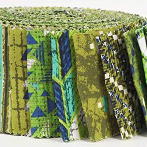 Soimoi 40Pcs Geometric & Texture Print Cotton Precut Fabrics for Quilting Craft Strips 2.5x42inches Jelly Roll - Green