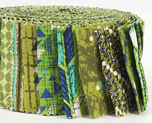 Soimoi 40Pcs Geometric & Texture Print Cotton Precut Fabrics for Quilting Craft Strips 2.5x42inches Jelly Roll - Green