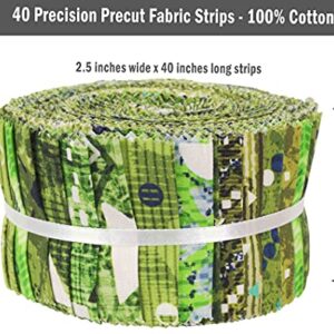 Soimoi 40Pcs Geometric & Texture Print Cotton Precut Fabrics for Quilting Craft Strips 2.5x42inches Jelly Roll - Green