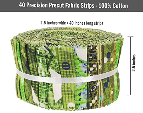 Soimoi 40Pcs Geometric & Texture Print Cotton Precut Fabrics for Quilting Craft Strips 2.5x42inches Jelly Roll - Green