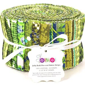 Soimoi 40Pcs Geometric & Texture Print Cotton Precut Fabrics for Quilting Craft Strips 2.5x42inches Jelly Roll - Green