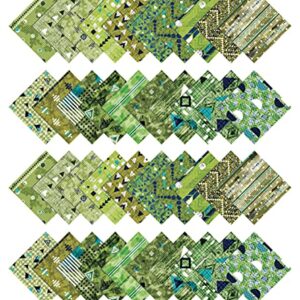 Soimoi 40Pcs Geometric & Texture Print Cotton Precut Fabrics for Quilting Craft Strips 2.5x42inches Jelly Roll - Green