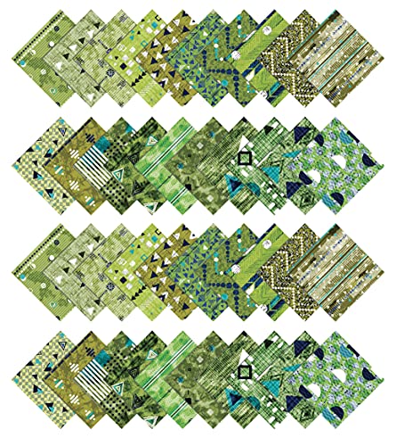 Soimoi 40Pcs Geometric & Texture Print Cotton Precut Fabrics for Quilting Craft Strips 2.5x42inches Jelly Roll - Green