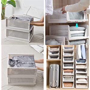 Okllen 3 Pack Stackable Storage Bins, Plastic Clothes Drawer Organizer Wardrobe Storage Box Shelf Basket, Foldable Sliding Bins for Cabinet, Laundry, Bedroom Closet, Office, White