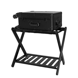 unbrands luggage rack,folding luggage rack with shelf for bedroom,guest room,hotel,black