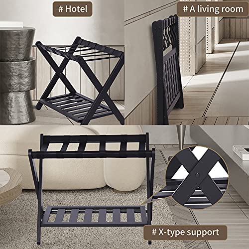 Unbrands Luggage Rack,Folding Luggage Rack with Shelf for Bedroom,Guest Room,Hotel,Black