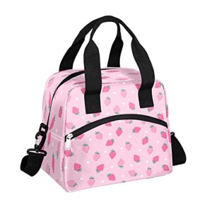 strawberry lunch bag lunch tote bag, leakproof insulated cooler bag, fresh fruit pink strawberry lunch box water-resistant thermal lunch bag, lunch bags for women/men/picnic/beach/hiking/work