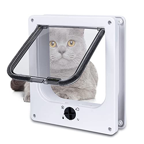 【Upgraded Version】 EGETOTA Cat Doors Flap, Magnetic Pet Door with 4 Way Locking for Interior Exterior Doors, Weatherproof Pet Door for Cats Doggie Kitties & Kittens, Easy Installation (White, M)