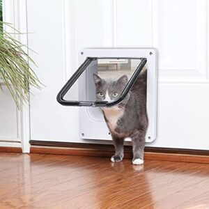 【Upgraded Version】 EGETOTA Cat Doors Flap, Magnetic Pet Door with 4 Way Locking for Interior Exterior Doors, Weatherproof Pet Door for Cats Doggie Kitties & Kittens, Easy Installation (White, M)