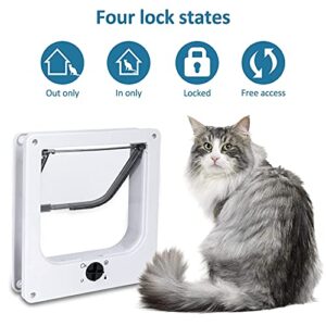 【Upgraded Version】 EGETOTA Cat Doors Flap, Magnetic Pet Door with 4 Way Locking for Interior Exterior Doors, Weatherproof Pet Door for Cats Doggie Kitties & Kittens, Easy Installation (White, M)