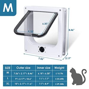 【Upgraded Version】 EGETOTA Cat Doors Flap, Magnetic Pet Door with 4 Way Locking for Interior Exterior Doors, Weatherproof Pet Door for Cats Doggie Kitties & Kittens, Easy Installation (White, M)