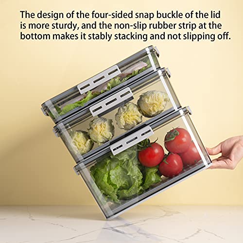 Refrigerator Organizer Bins,Stackable Produce Saver Organizer Bin Storage Containers with Removable Drain Tray for Fridge, Cabinets, Countertops and Pantry(Gray-S)