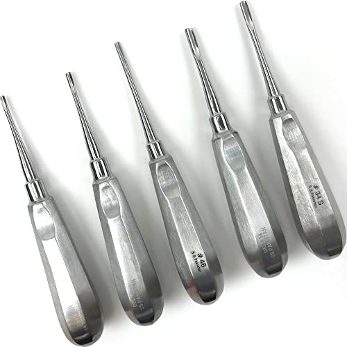 DEXA DENTAL Elevators Instruments Osteotome Periotome Luxating Elevator Apical Molt Oral Implant, Surgical Root Extraction Spreading - 5 Pcs