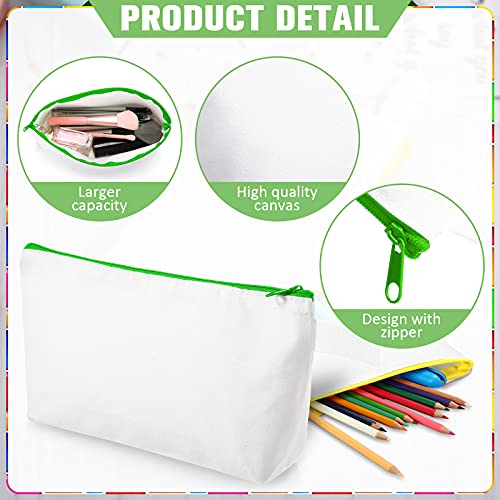 30 Pieces Makeup Bags in Bulk Canvas Pencil Bag Travel Cosmetic Bags Blank DIY Craft Bag Canvas Pen Case Pencil Pouch Makeup Pouch Canvas Zipper Pouch Bags for Girls Teens (9.84 x 5.11 x 1.96 Inches)