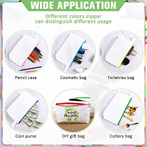 30 Pieces Makeup Bags in Bulk Canvas Pencil Bag Travel Cosmetic Bags Blank DIY Craft Bag Canvas Pen Case Pencil Pouch Makeup Pouch Canvas Zipper Pouch Bags for Girls Teens (9.84 x 5.11 x 1.96 Inches)