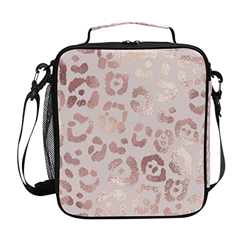 Lunch Bag Insulated Boxes Leopard Print Cheetah Rose Gold Cooler Lunch Handbags African American Woman Organizer Containers for Picnic School Office