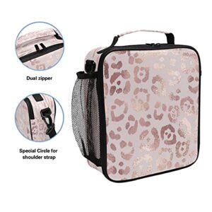 Lunch Bag Insulated Boxes Leopard Print Cheetah Rose Gold Cooler Lunch Handbags African American Woman Organizer Containers for Picnic School Office