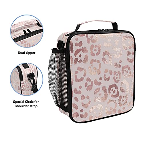 Lunch Bag Insulated Boxes Leopard Print Cheetah Rose Gold Cooler Lunch Handbags African American Woman Organizer Containers for Picnic School Office