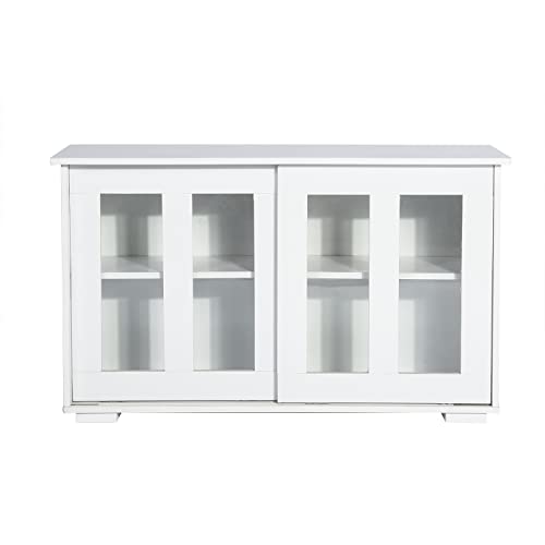 FurnitureR Sideboard Buffet Modern Storage Cabinet with Sliding Doors/Adjustable Shelves, 42'' Kitchen Cupboard Stackable Console Bar Table for Home Living Room, White