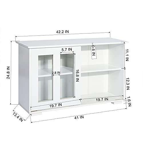 FurnitureR Sideboard Buffet Modern Storage Cabinet with Sliding Doors/Adjustable Shelves, 42'' Kitchen Cupboard Stackable Console Bar Table for Home Living Room, White