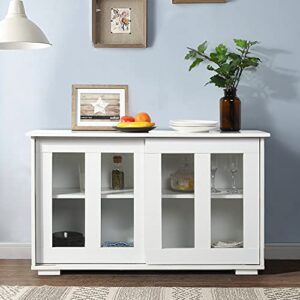 FurnitureR Sideboard Buffet Modern Storage Cabinet with Sliding Doors/Adjustable Shelves, 42'' Kitchen Cupboard Stackable Console Bar Table for Home Living Room, White