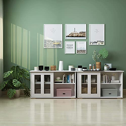 FurnitureR Sideboard Buffet Modern Storage Cabinet with Sliding Doors/Adjustable Shelves, 42'' Kitchen Cupboard Stackable Console Bar Table for Home Living Room, White