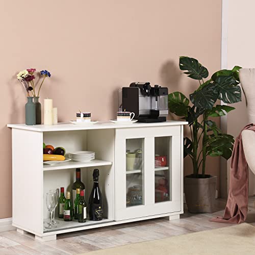 FurnitureR Sideboard Buffet Modern Storage Cabinet with Sliding Doors/Adjustable Shelves, 42'' Kitchen Cupboard Stackable Console Bar Table for Home Living Room, White