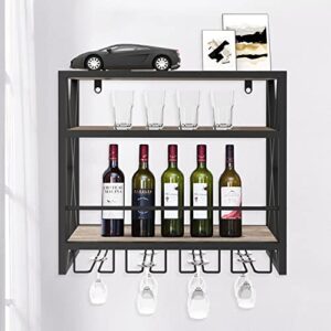 Bigbiglife Wine Racks Wall-Mounted Wine Racks with Storage Shelf, Brown Industrial Style Wall Mounted Wine Racks, Wall Wine Racks with Bottle Holder