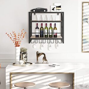 Bigbiglife Wine Racks Wall-Mounted Wine Racks with Storage Shelf, Brown Industrial Style Wall Mounted Wine Racks, Wall Wine Racks with Bottle Holder