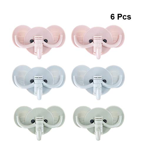 DOITOOL 6PCS Punch Free Wall Hanging Hooks Elephant Shape Wall Hangers Traceless Rotational Storage Hooks for Home Kitchen Bathroom (Green, Blue, Pink)