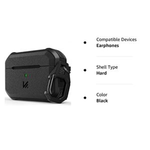 KMMIN Compatible for AirPods Pro Case Cover, Full-Body Rugged Hard Shell Protective Shockproof Case Cover with Carabiner for Apple AirPod Pro Support Wireless Charging[Front LED Visible], Black
