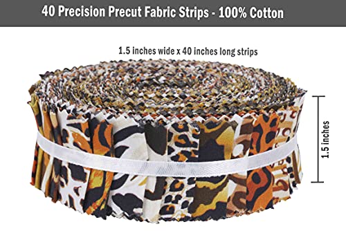 Soimoi 40Pcs Floral Artistic Print Precut Fabrics Strips Roll Up 1.5x42inches Cotton Jelly Rolls for Quilting - Brown