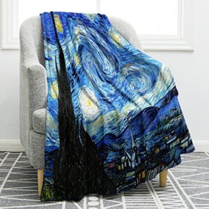 jekeno blanket the starry night by vincent van gogh - art print throw blanket lightweight soft cozy for sofa chair bed office adults kids gift 50"x60"