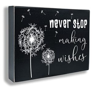 Maoerzai Inspirational Quotes Wall Dandelion Decor Sign,Rustic Wooden Box Stand Up Wall Family Decor Plaque,Farmhouse Living Room Bedroom Office Wall Decor Sign with Sayings. (8 X 6 X 1.2 inch, Black - Dandelion-1)