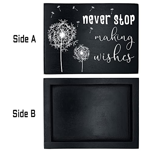 Maoerzai Inspirational Quotes Wall Dandelion Decor Sign,Rustic Wooden Box Stand Up Wall Family Decor Plaque,Farmhouse Living Room Bedroom Office Wall Decor Sign with Sayings. (8 X 6 X 1.2 inch, Black - Dandelion-1)