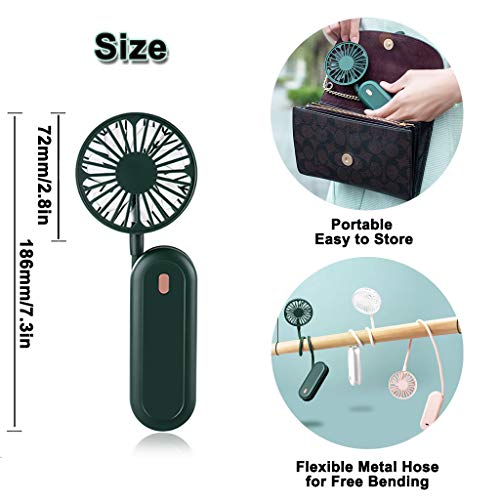 YMLHOME Portable Handheld Fan Baby Stroller Fan Neck Fan Mini Fan for Hand, Neck, Stroller, Desk - USB Rechargeable, 3 Speed Adjustable with Flexible Stand (Green)