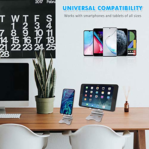 Cell Phone Stand, Fully Foldable, Adjustable Desktop Phone Holder Cradle Dock Compatible with Phone 11 Pro Xs Xs Max Xr X 8, iPad Mini, Nintendo Switch, Tablets (3.5-10"), All Phones (Sliver)