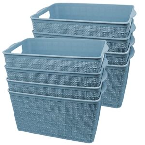 aysum 8 pack plastic storage basket, 9.7 x 6.5 x 5.5 inch, small plastic baskets stackable plastic woven organizer bins for toys, pantry, kitchen, bedroom, bathroom - blue