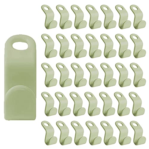 QWDLID 40 Pieces Clothes Hanger Connector Hook Cascading Clothes Hooks Multi-Layer Organizer Heavy Duty Hanging Clips for Cabinets, Clothes Storage, Coat, Bag, Belts (Green)