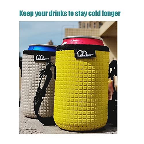 WK IEASON 12oz Standard Can Sleeves Insulators with Shoulder Strap Can Covers Cooler 12OZ Beer Bottle Sleeves Coolers Holder Non-slip Neoprene Can Sleeves 3PC Pack (12oz standard, Black/Yellow/Blue)