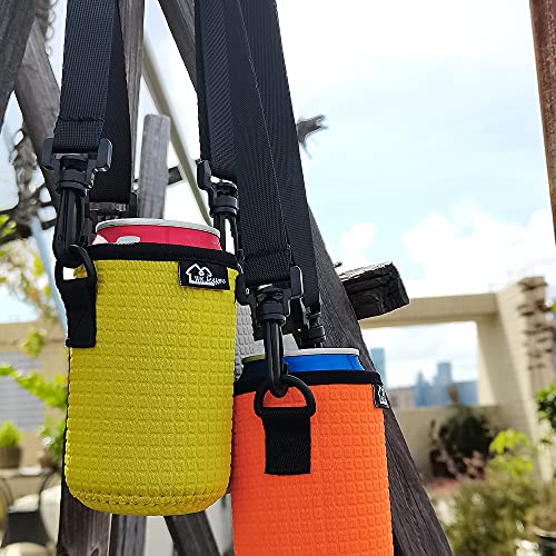 WK IEASON 12oz Standard Can Sleeves Insulators with Shoulder Strap Can Covers Cooler 12OZ Beer Bottle Sleeves Coolers Holder Non-slip Neoprene Can Sleeves 3PC Pack (12oz standard, Black/Yellow/Blue)