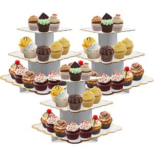 cupcake stand,3 set of square 3-tier dessert plates mini cakes fruit candy display tower cookie tray rack candy buffet holder cake stand cardboard cupcake stand tiered serving stand (white)