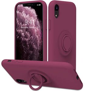 vooii for iphone xr case with kickstand | baby grade liquid silicone | 10ft drop tested protective, microfiber lining shockproof full-body cover case for iphone xr (winered)