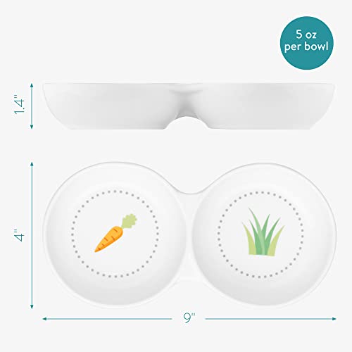 Navaris Double Food Bowl for Small Animals - Ceramic Food Bowls for Rabbits, Guinea Pigs, Small Pets - Rabbit Water Dish - Carrot and Grass Design