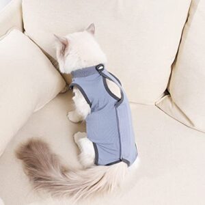 kzrfojy Cat Surgery Recovery Suit Cat Onesie for Cats After Surgery Spay Surgical Abdominal Wound Skin Diseases E-Collar Alternative Wear (Grey-Blue-M)