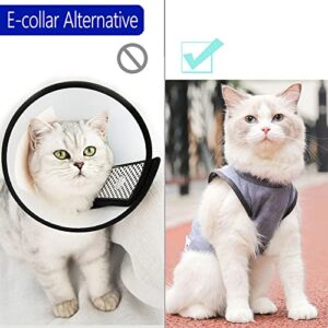 kzrfojy Cat Surgery Recovery Suit Cat Onesie for Cats After Surgery Spay Surgical Abdominal Wound Skin Diseases E-Collar Alternative Wear (Grey-Blue-M)