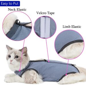 kzrfojy Cat Surgery Recovery Suit Cat Onesie for Cats After Surgery Spay Surgical Abdominal Wound Skin Diseases E-Collar Alternative Wear (Grey-Blue-M)